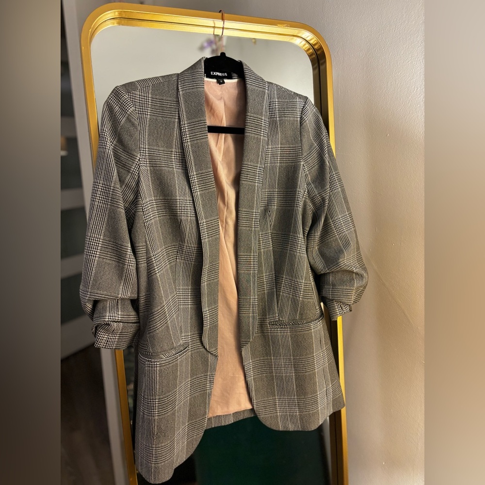 Express Houndstooth Open Boyfriend Blazer